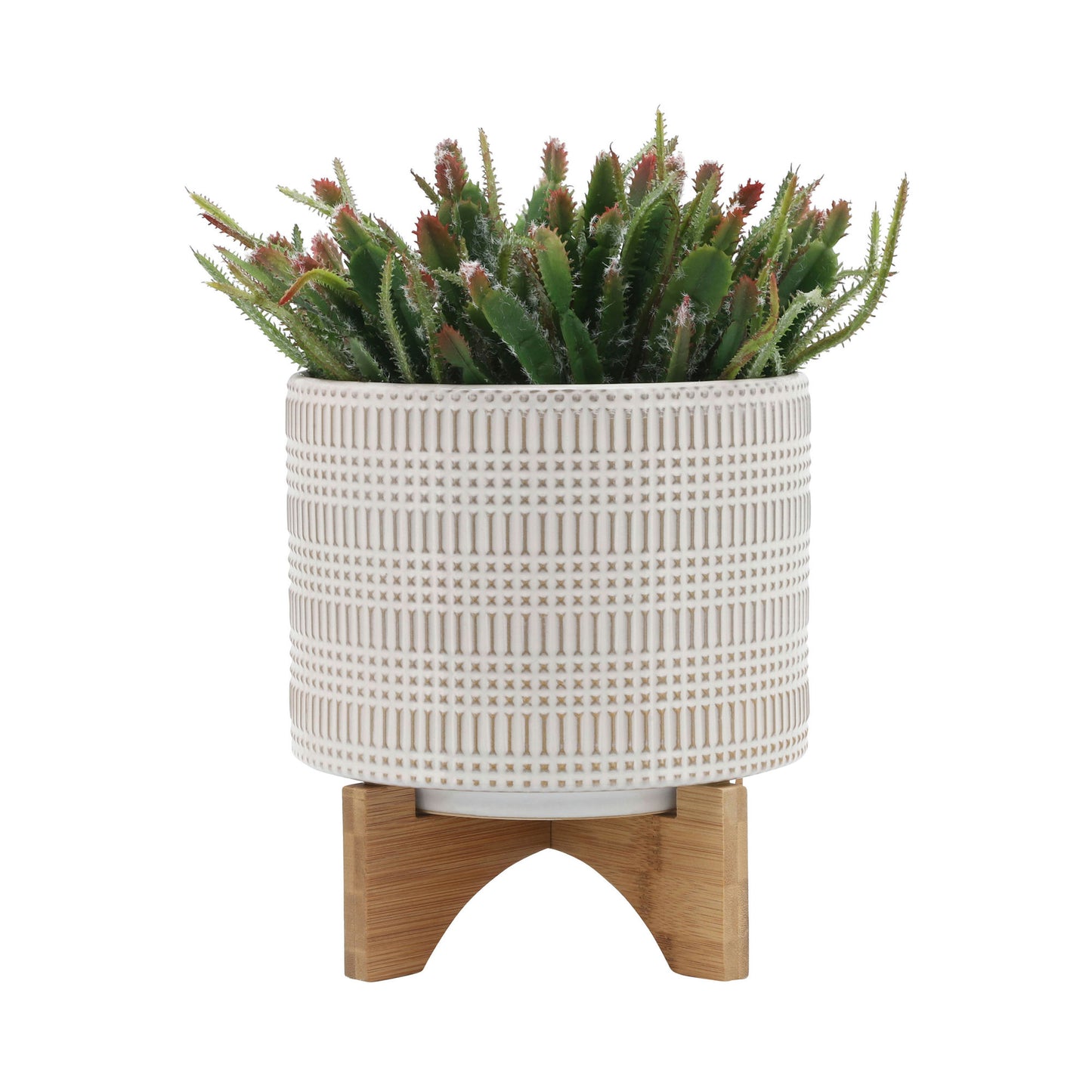 Cer, 8" Tribal Planter W/ Stand, Ivory