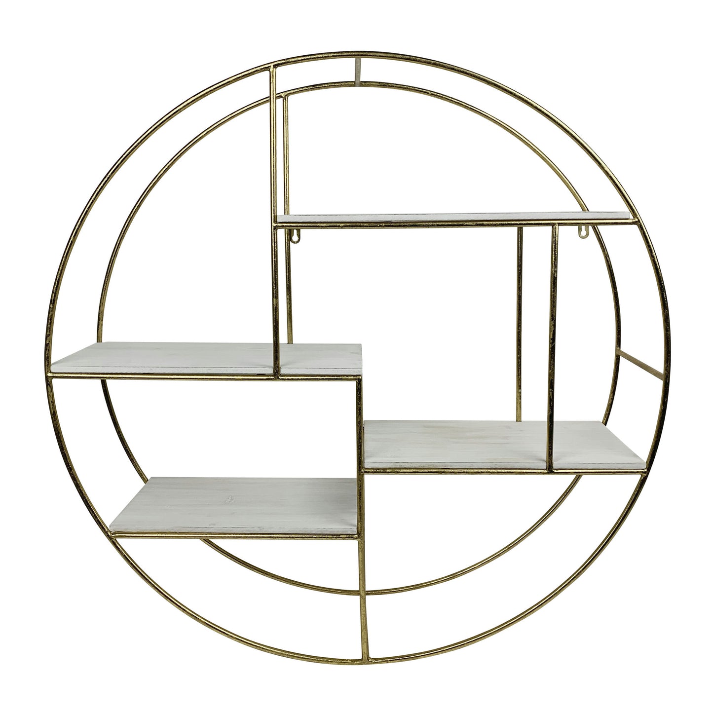 Metal/wood, 32" 4-layered Round Shelf, White/gold