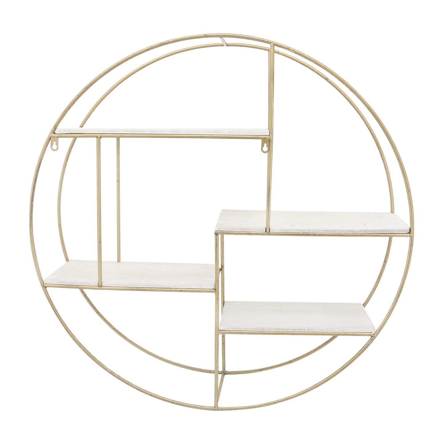 Metal/wood, 32" 4-layered Round Shelf, White/gold