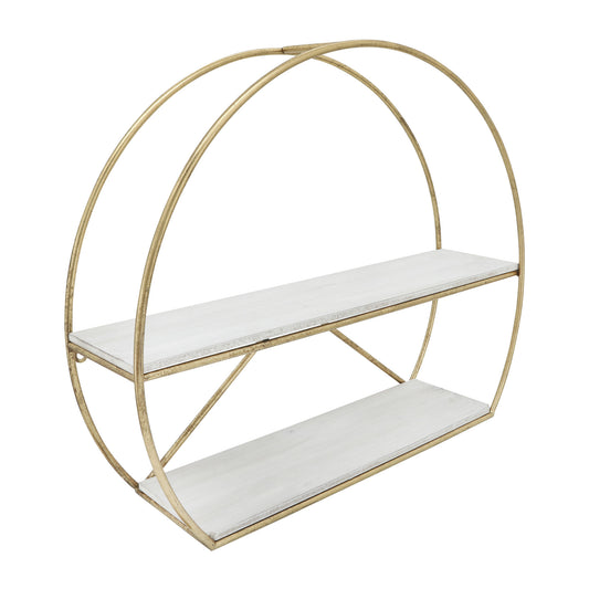 Metal/wood, 19"h 2-layered Wall Shelf, White/gold