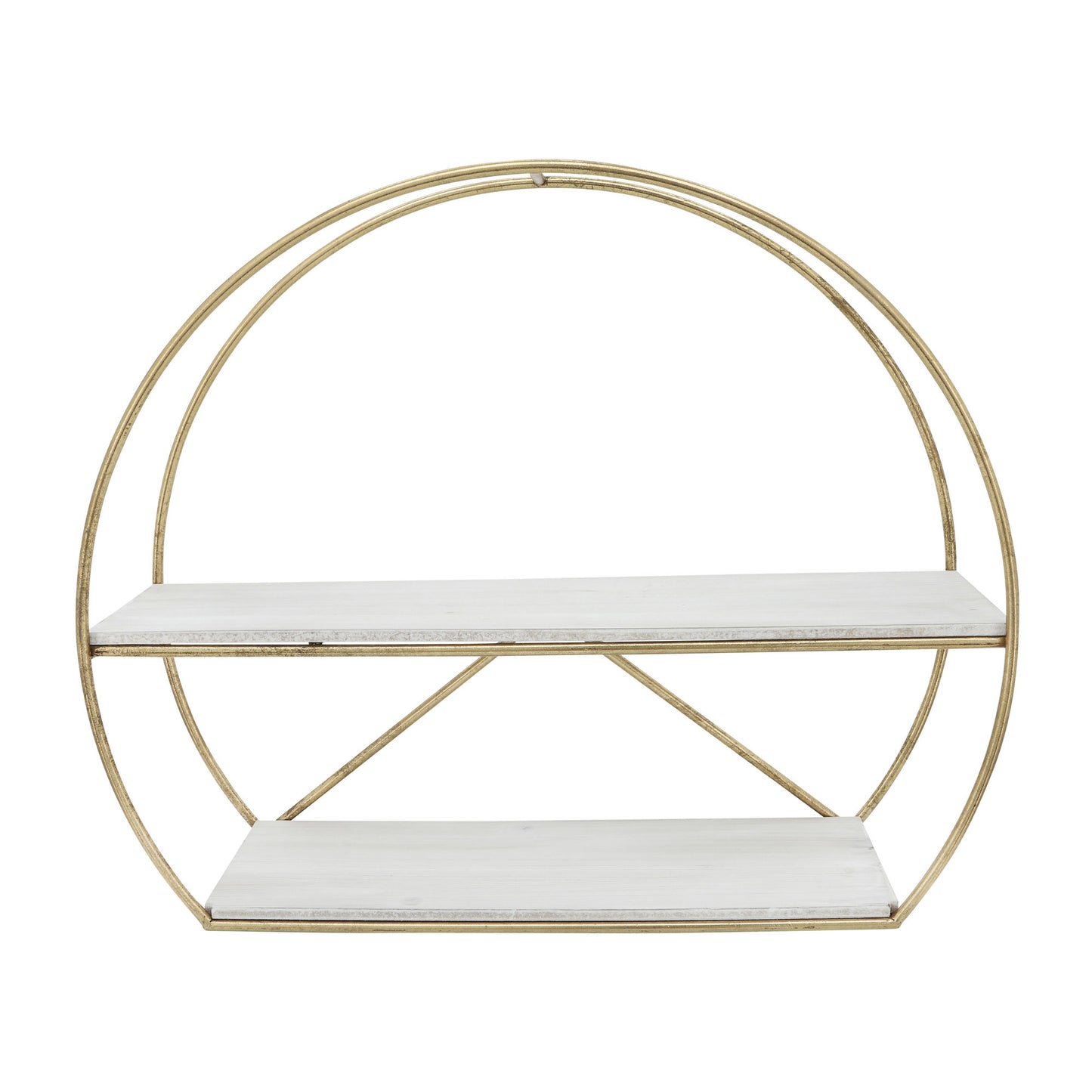 Metal/wood, 19"h 2-layered Wall Shelf, White/gold