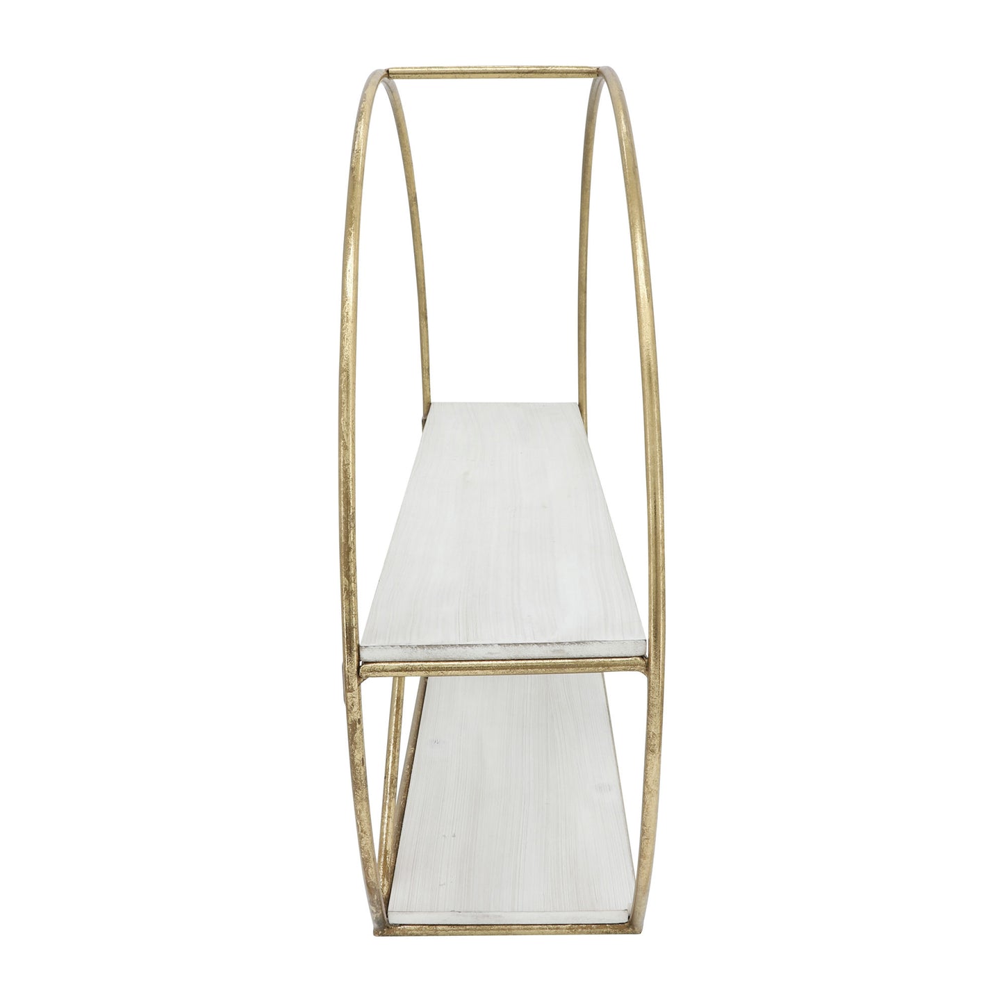 Metal/wood, 19"h 2-layered Wall Shelf, White/gold