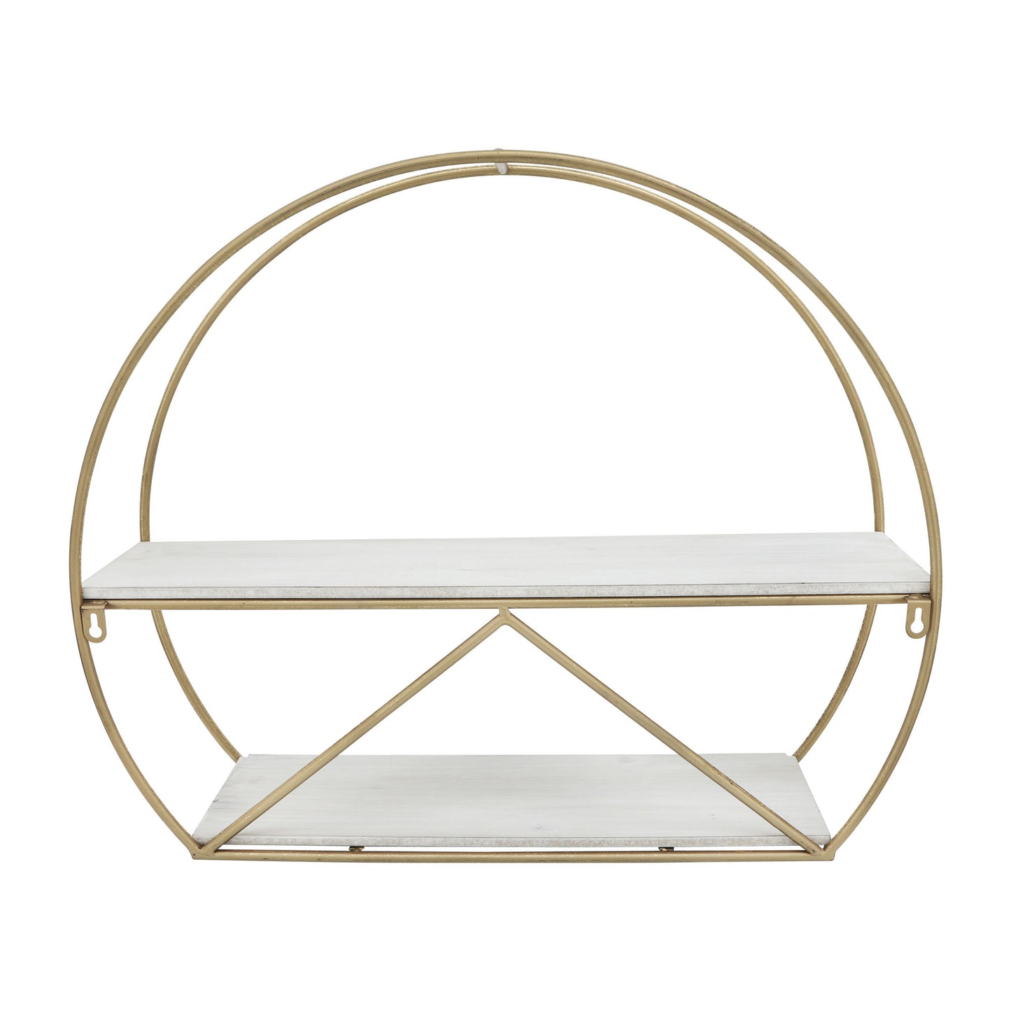 Metal/wood, 19"h 2-layered Wall Shelf, White/gold