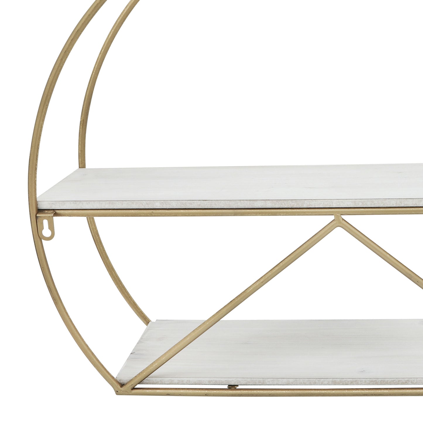 Metal/wood, 19"h 2-layered Wall Shelf, White/gold