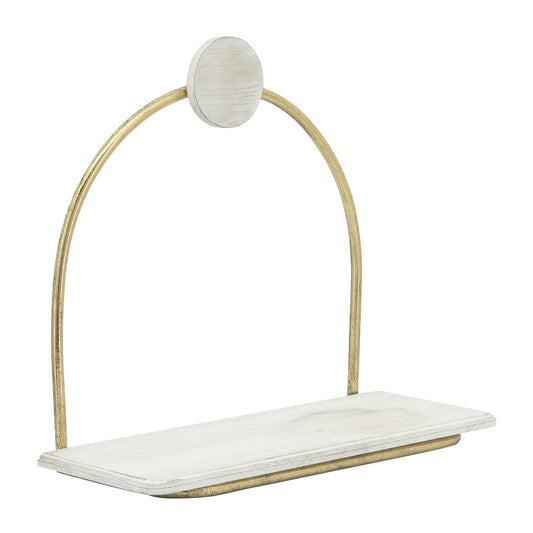 Metal/wood, 10"h Wall Shelf, White/gold