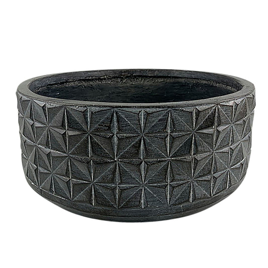 Resin, 15"d Textured Planter, Black