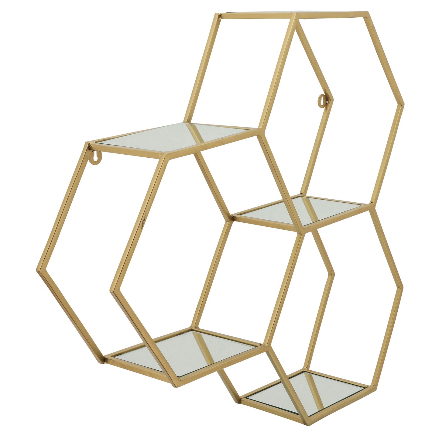 Metal, 28" Mirrored Honeycomb Wall Shelf, Gold