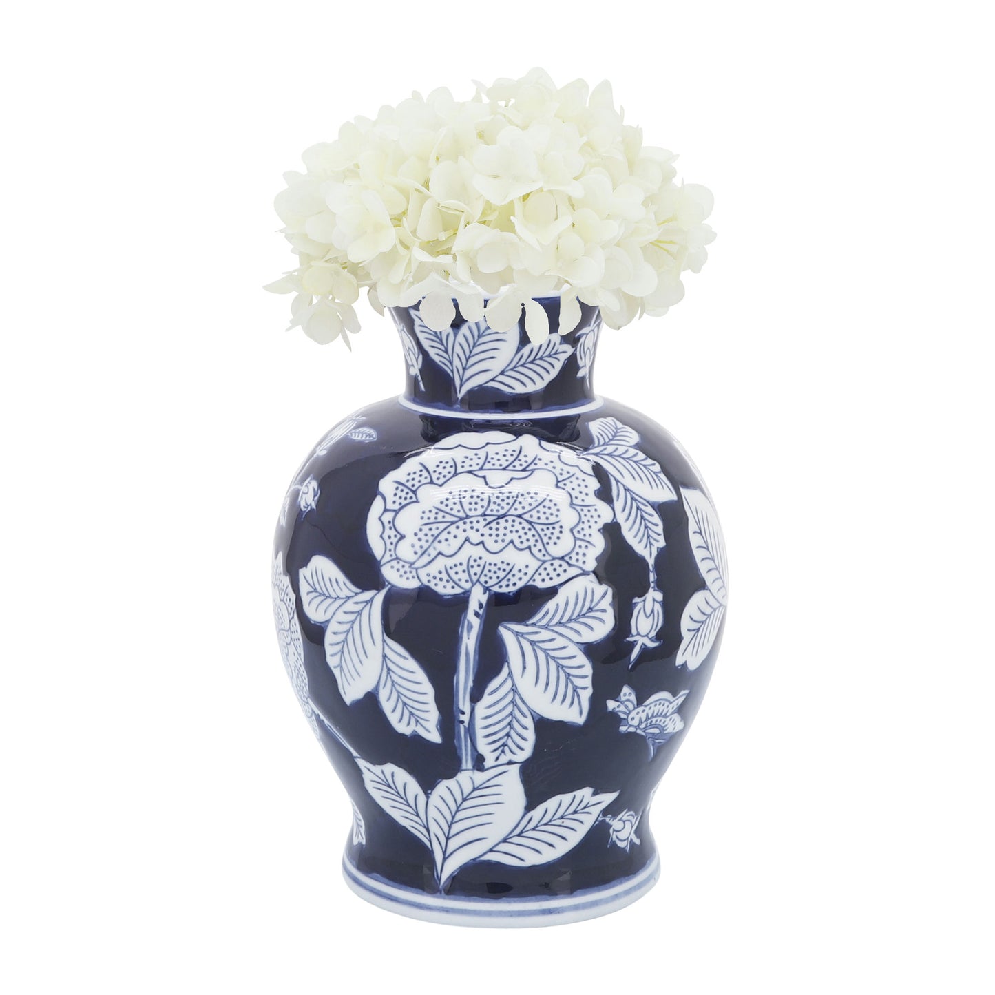 Cer, 9"h Flower Vase, Blue/white