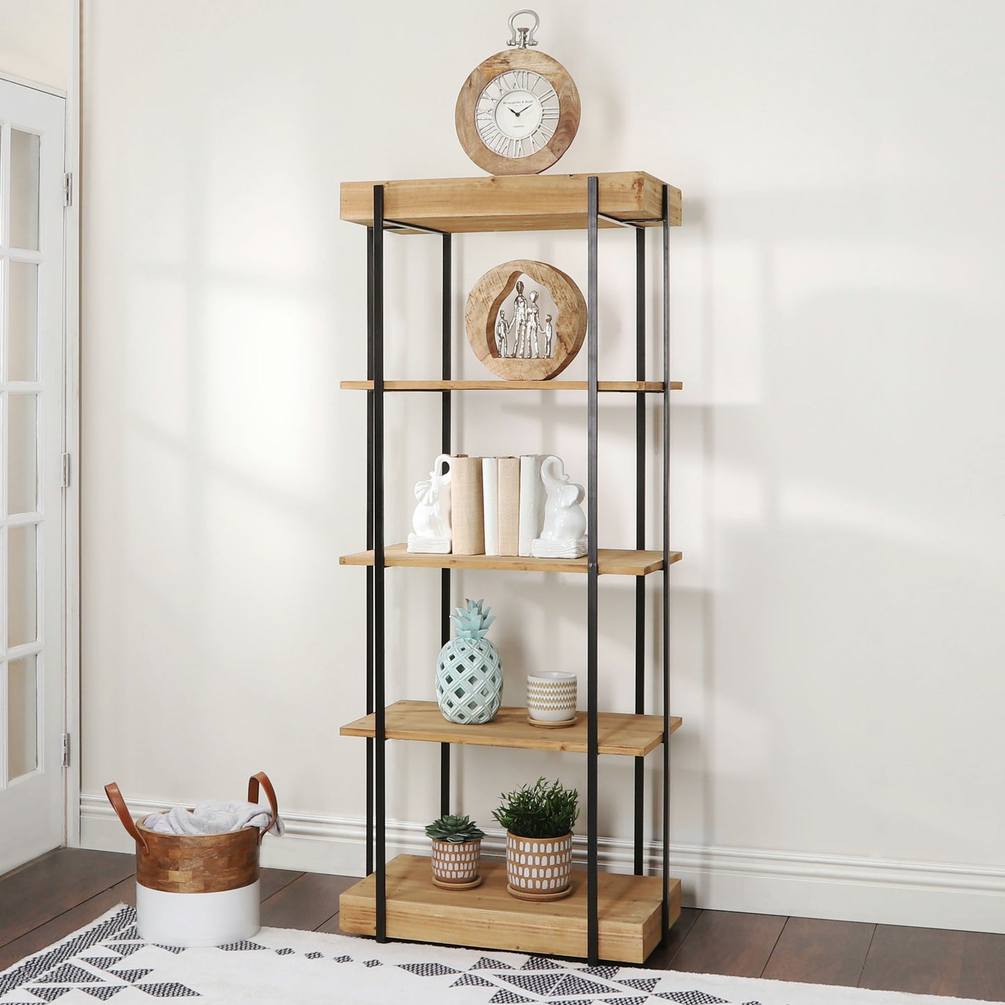 Wood/metal, 68"h 5-layered Shelf, Brown/black Kd