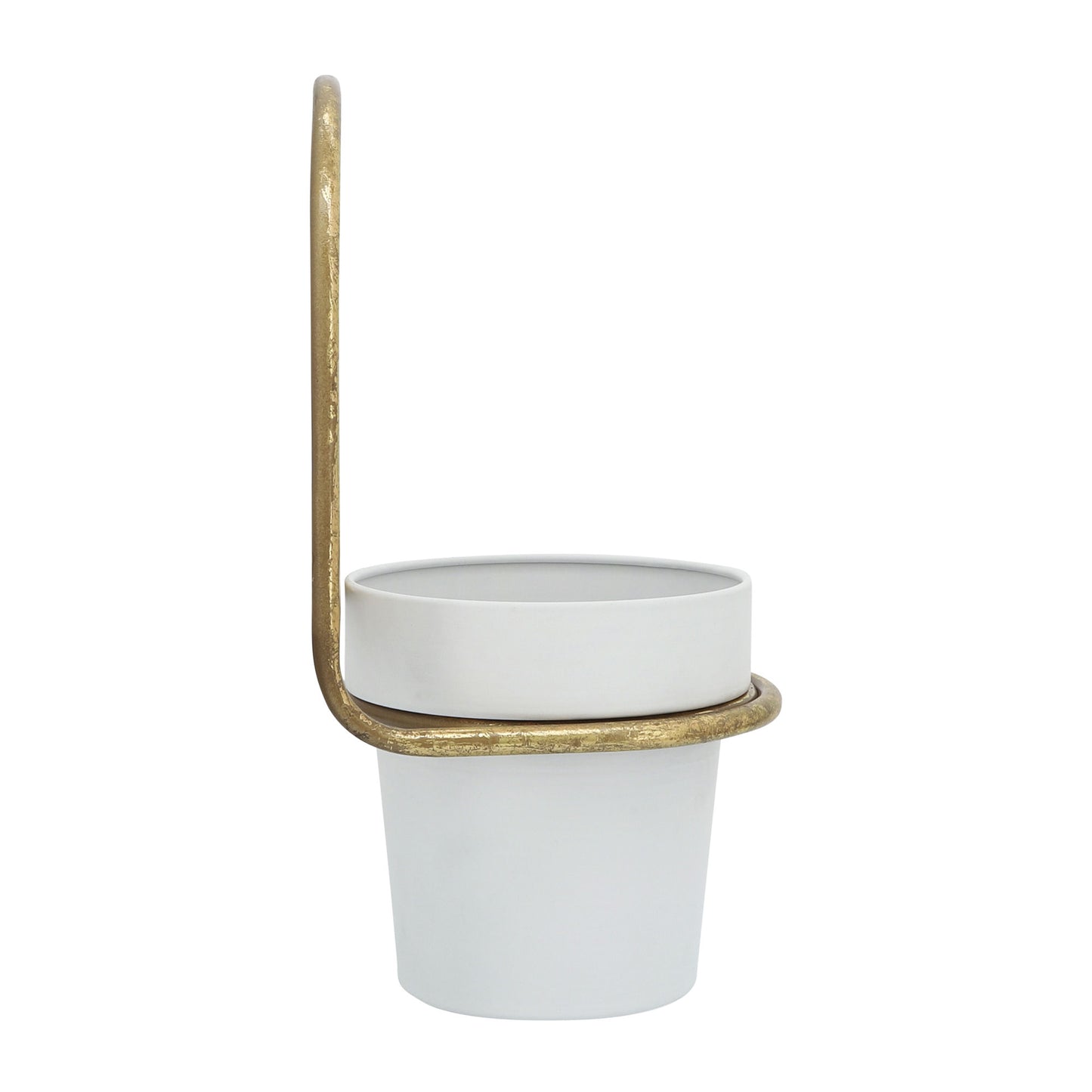 Metal, 11"h Wall Planter, Gold/white