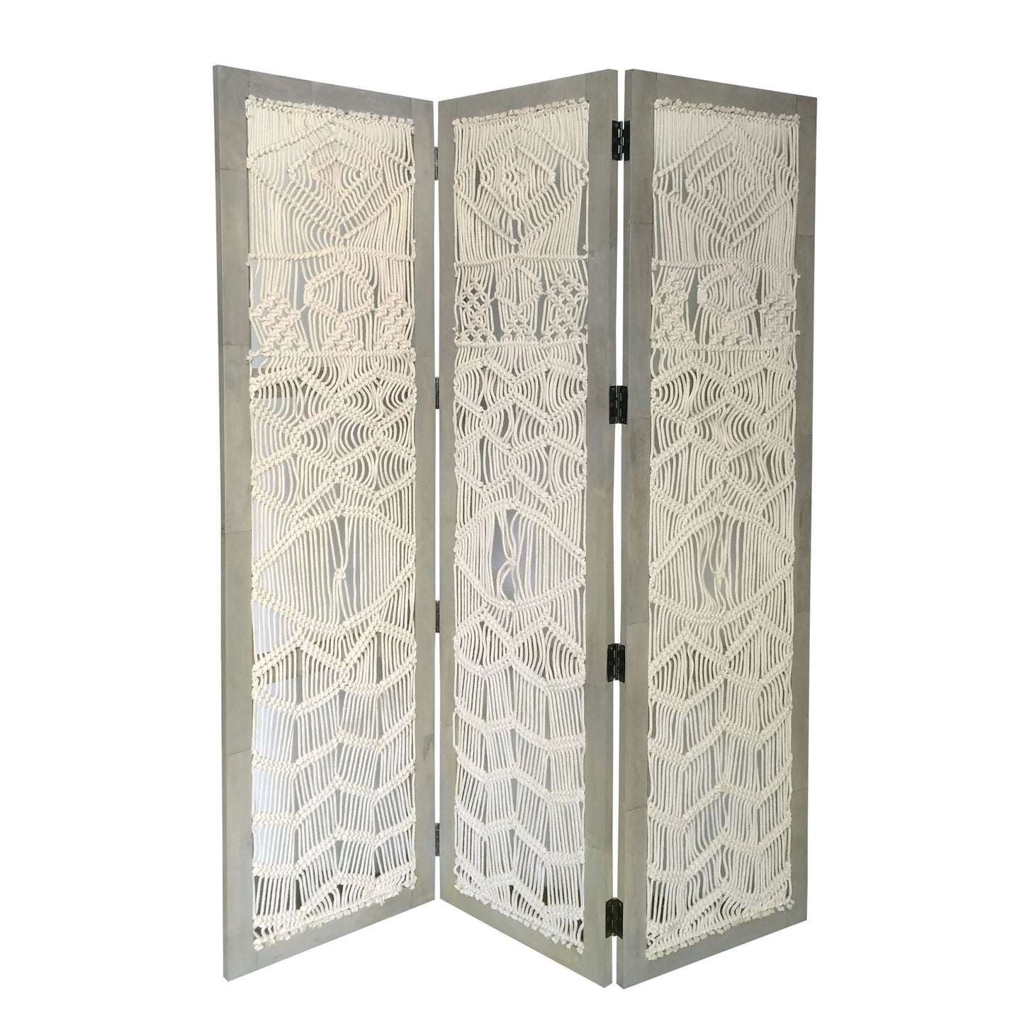 Wood, 61"h Macrame Wall Divider, Natural