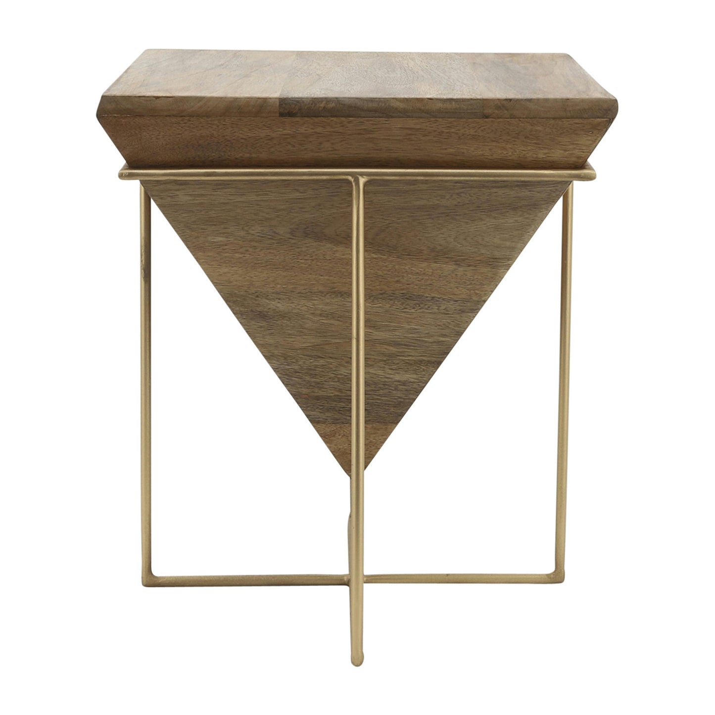 Wood, 18"h Inverted Pyramid Side Table, Brown/gold