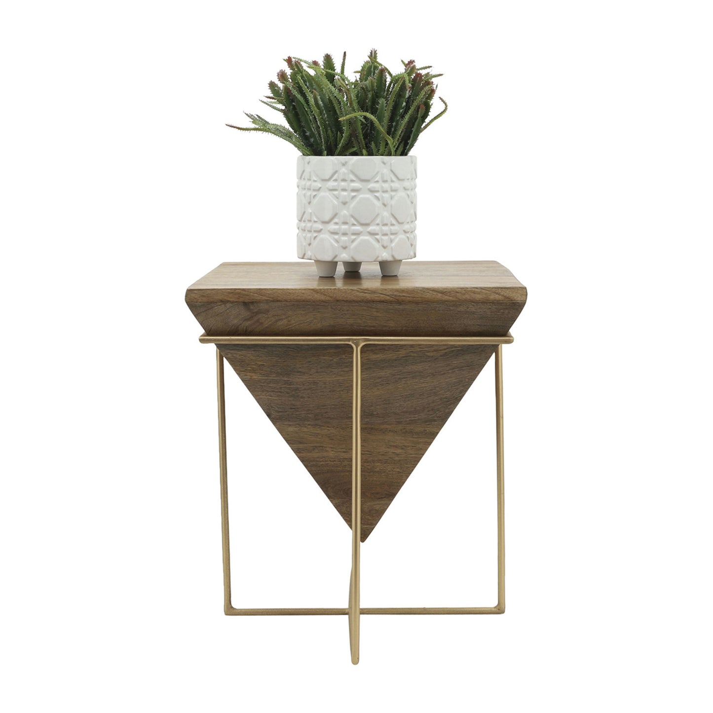 Wood, 18"h Inverted Pyramid Side Table, Brown/gold