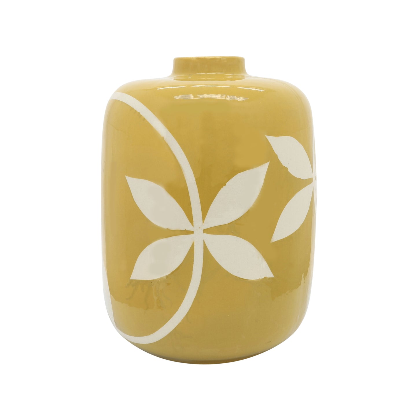 Cer, 14"h Leaf Vase, Yellow