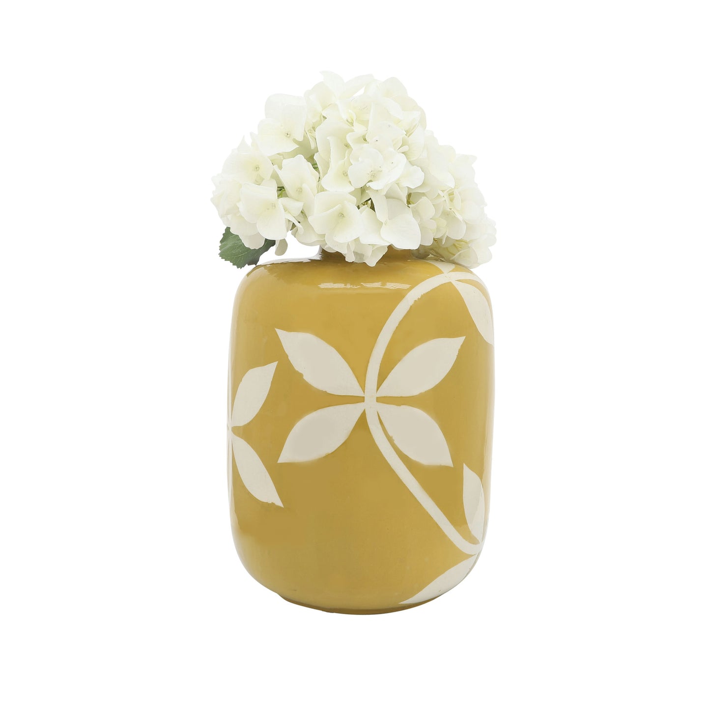 Cer, 14"h Leaf Vase, Yellow