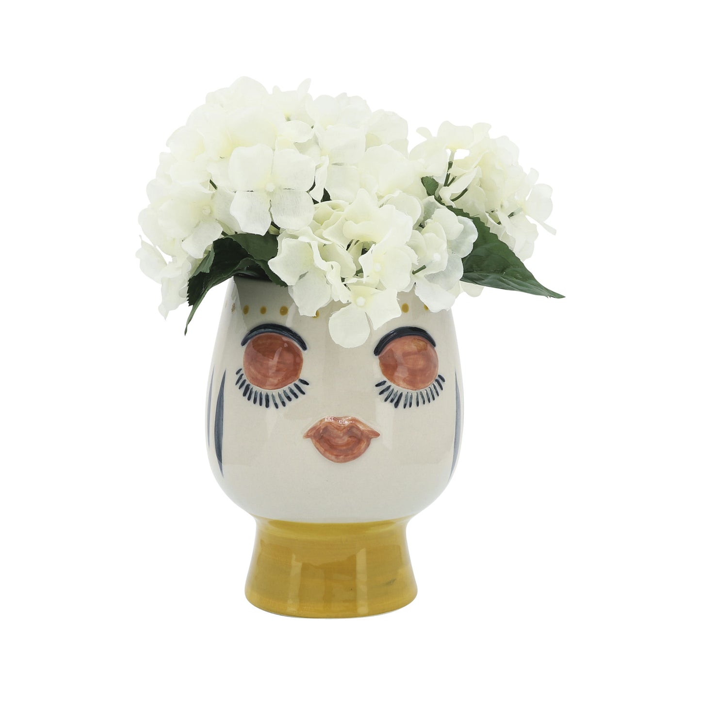 Cer, 6"d Face Vase, Multi