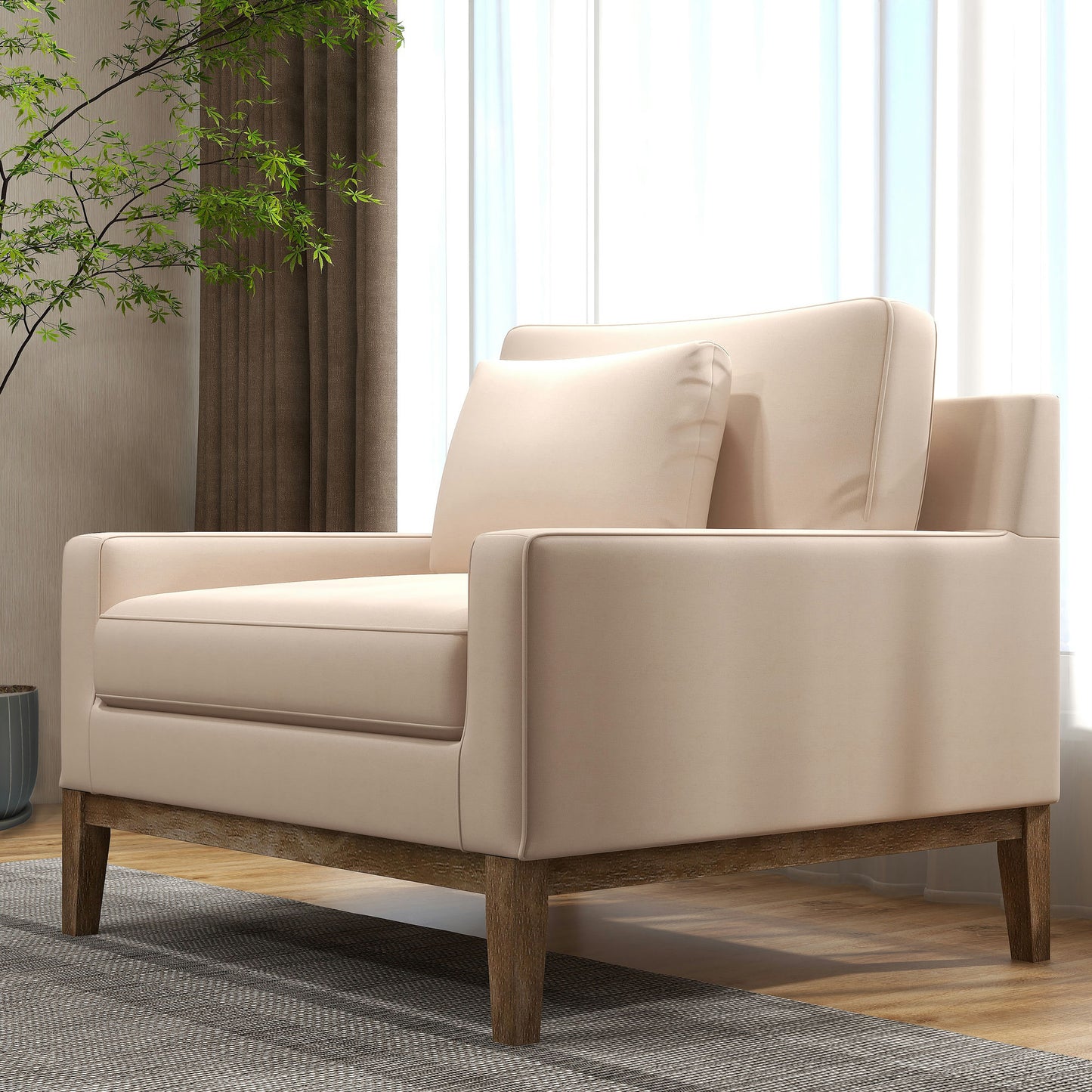 Wood, Bolstered Accent Chair, Ecru Kd