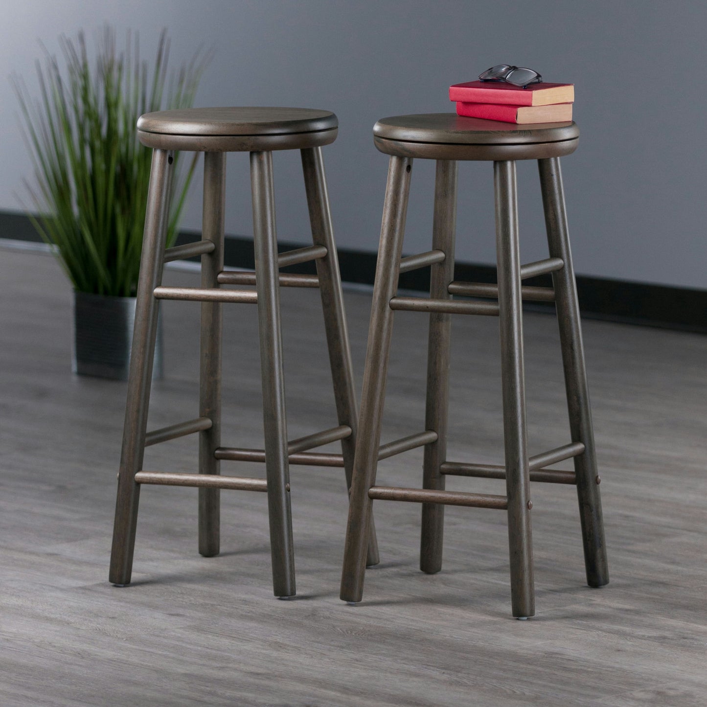 Shelby 2-Pc Swivel Seat Bar Stool Set, Oyster Gray