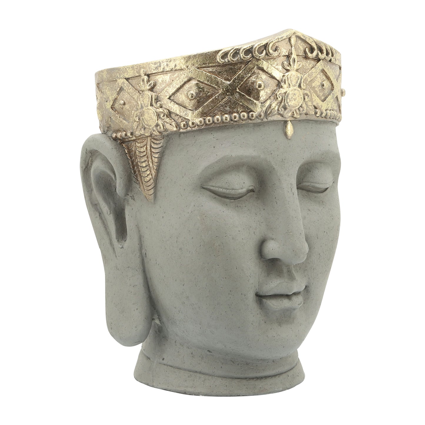 Resin, 13"d Buddha Head Planter, Gray/gold