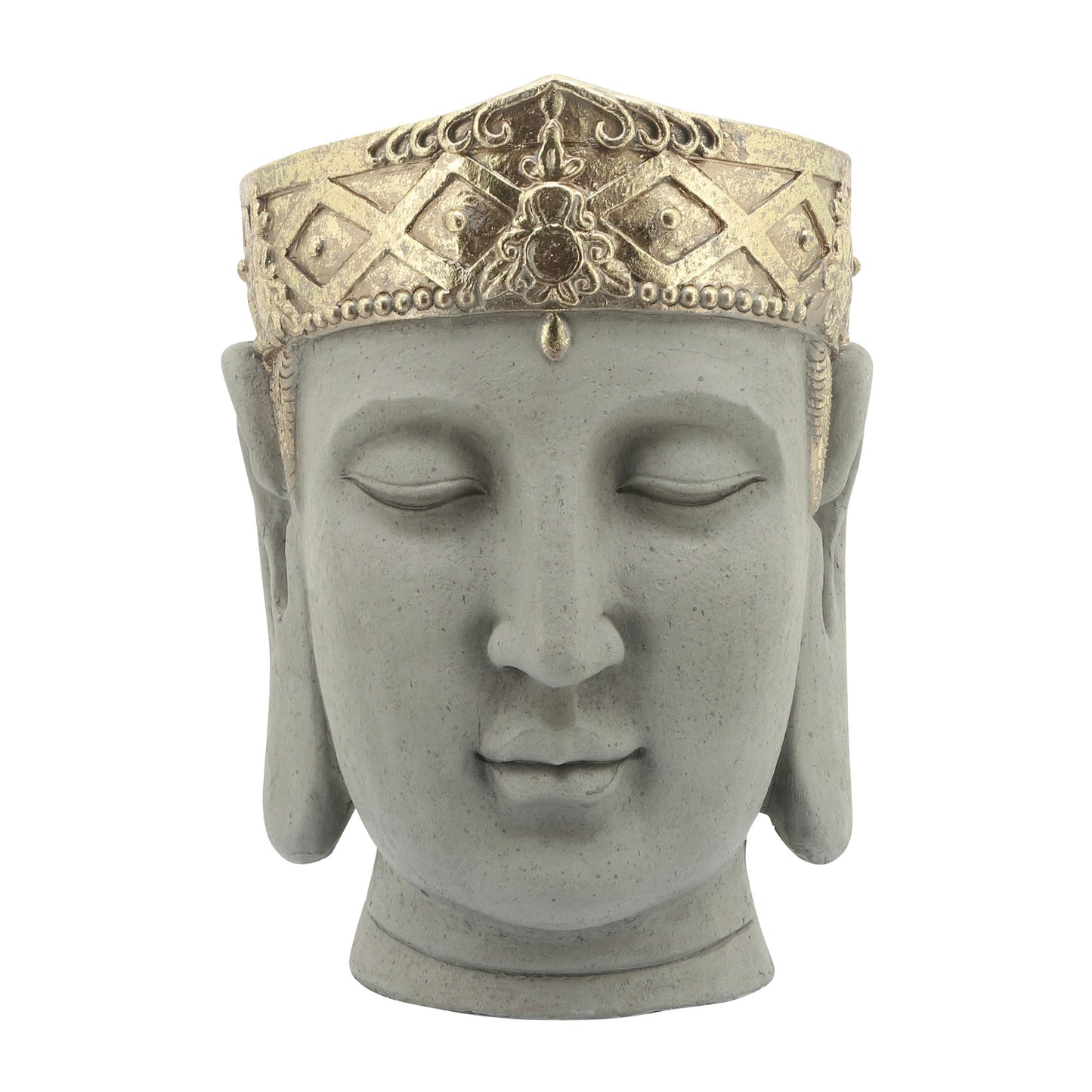Resin, 13"d Buddha Head Planter, Gray/gold