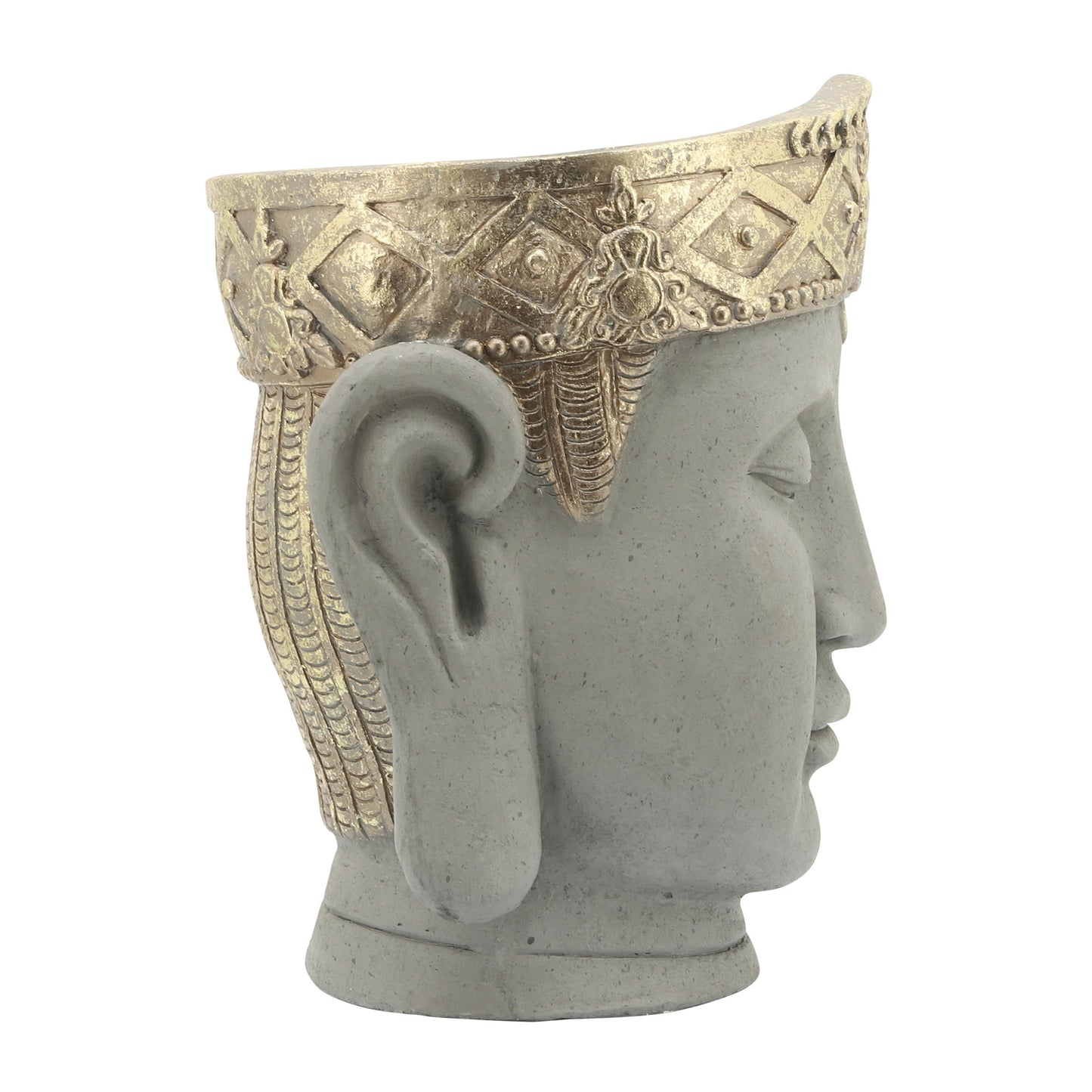 Resin, 13"d Buddha Head Planter, Gray/gold