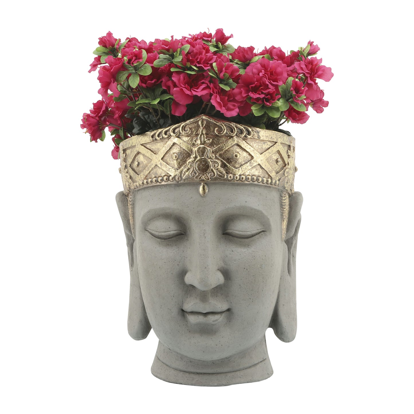 Resin, 13"d Buddha Head Planter, Gray/gold