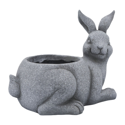 Resin, 15"d Sitting Bunny Planter, Gray