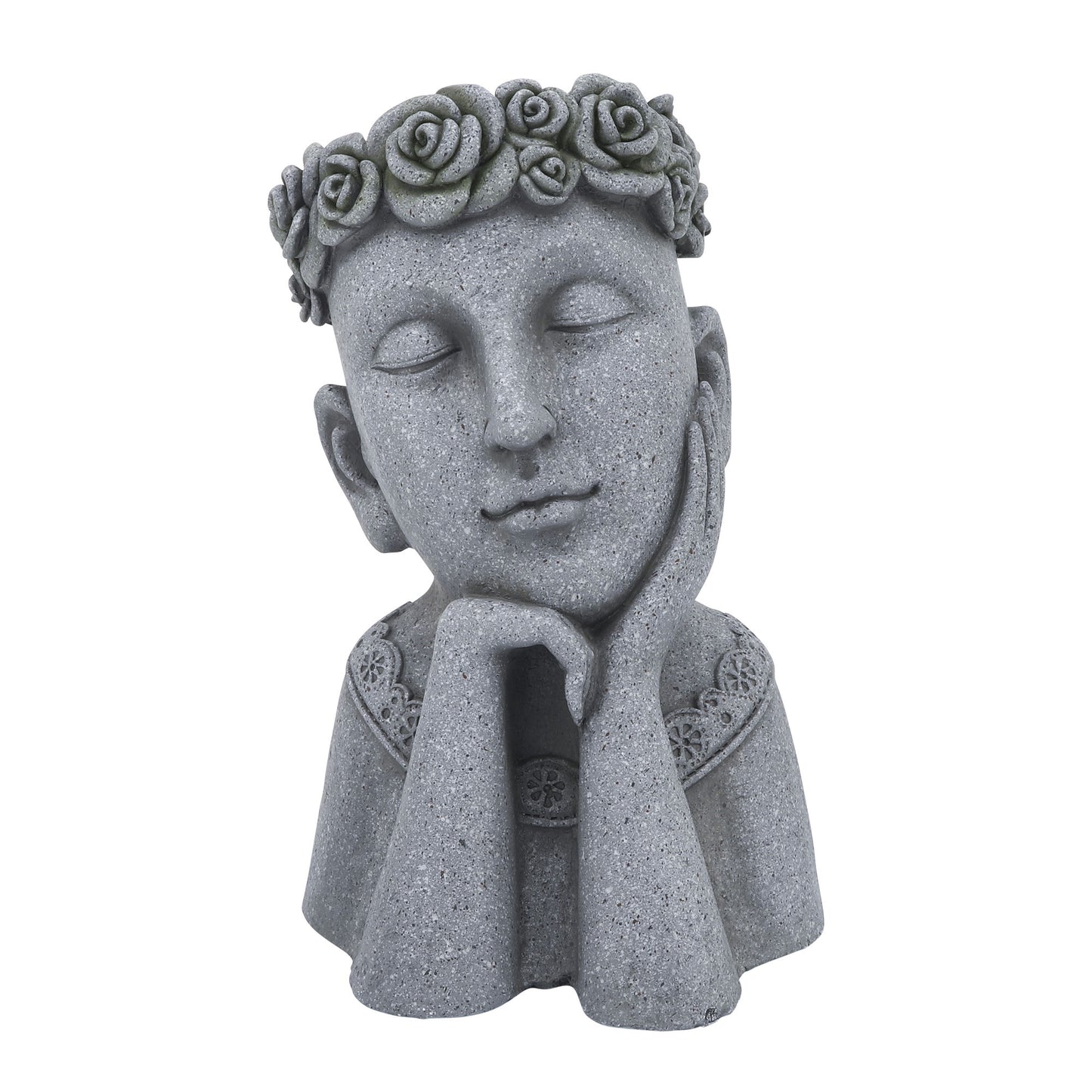 Resin, 18"h Daydreaming Lady Planter, Gray, Eyes Closed