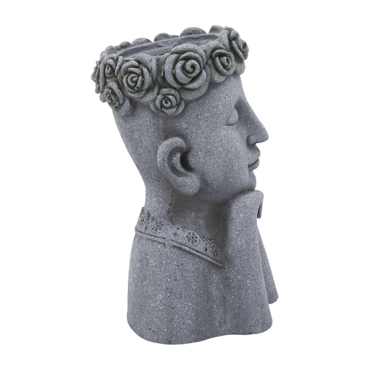 Resin, 18"h Daydreaming Lady Planter, Gray, Eyes Closed