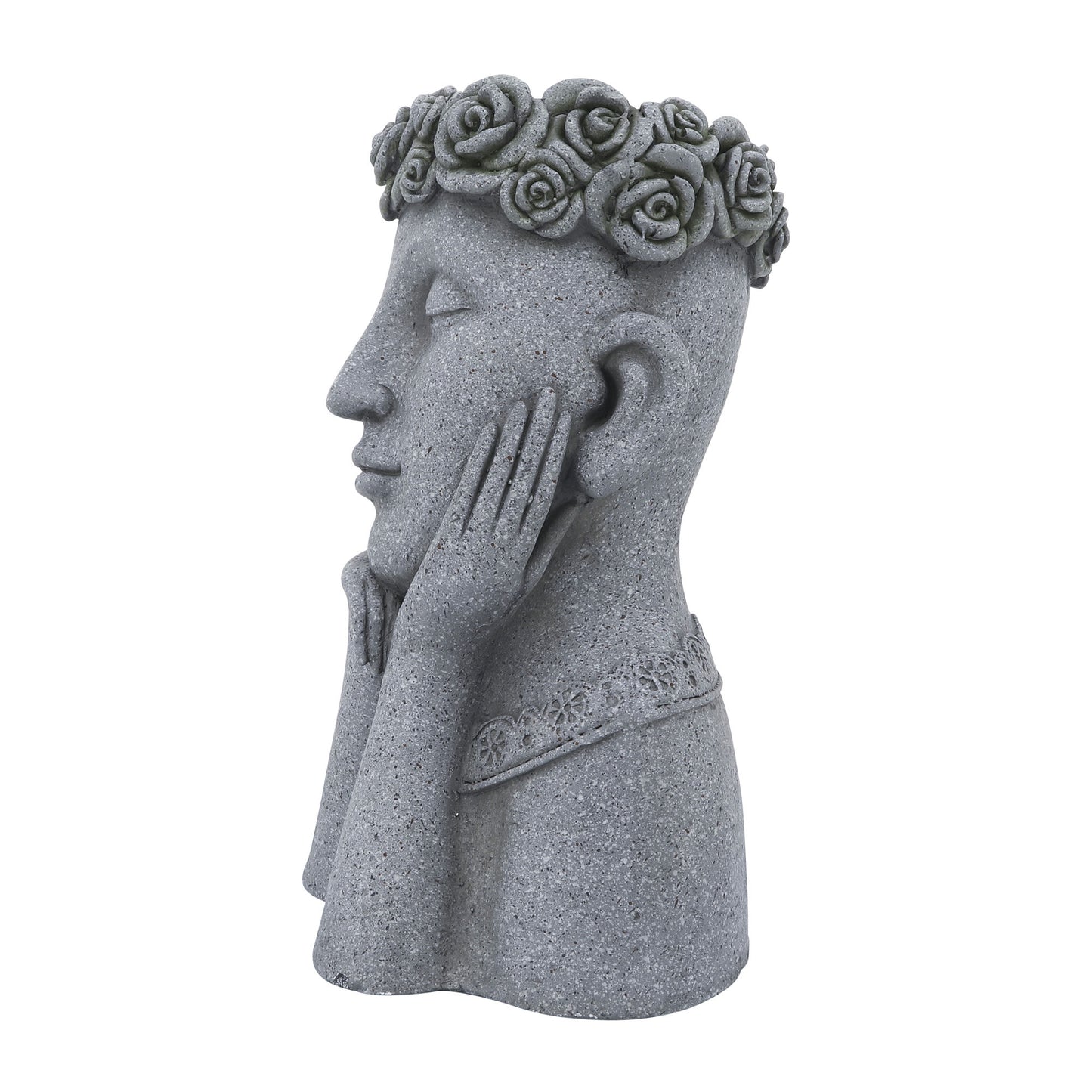 Resin, 18"h Daydreaming Lady Planter, Gray, Eyes Closed