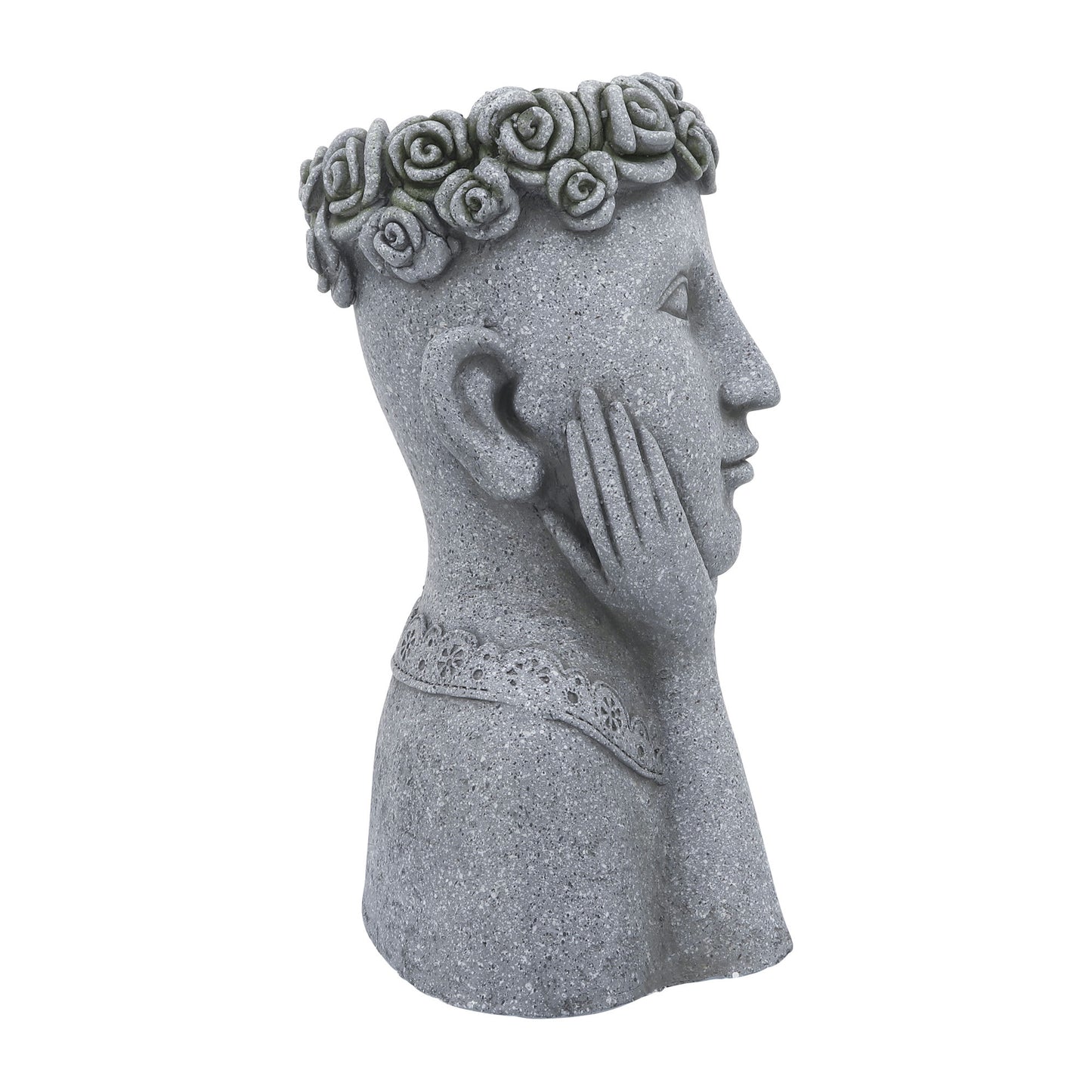 Resin, 18"h Daydreaming Lady Planter, Gray