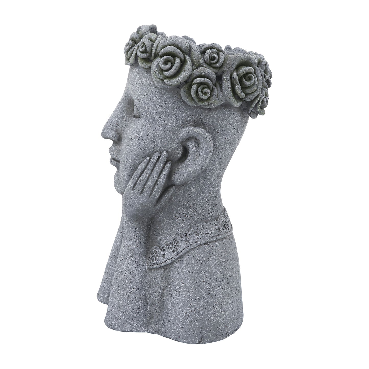Resin, 18"h Daydreaming Lady Planter, Gray