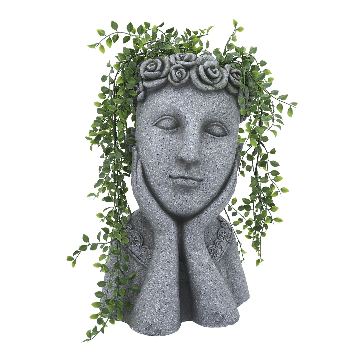 Resin, 18"h Daydreaming Lady Planter, Gray