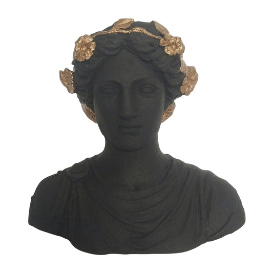 Resin, 15"h Flower Lady Bust Planter, Black/gold