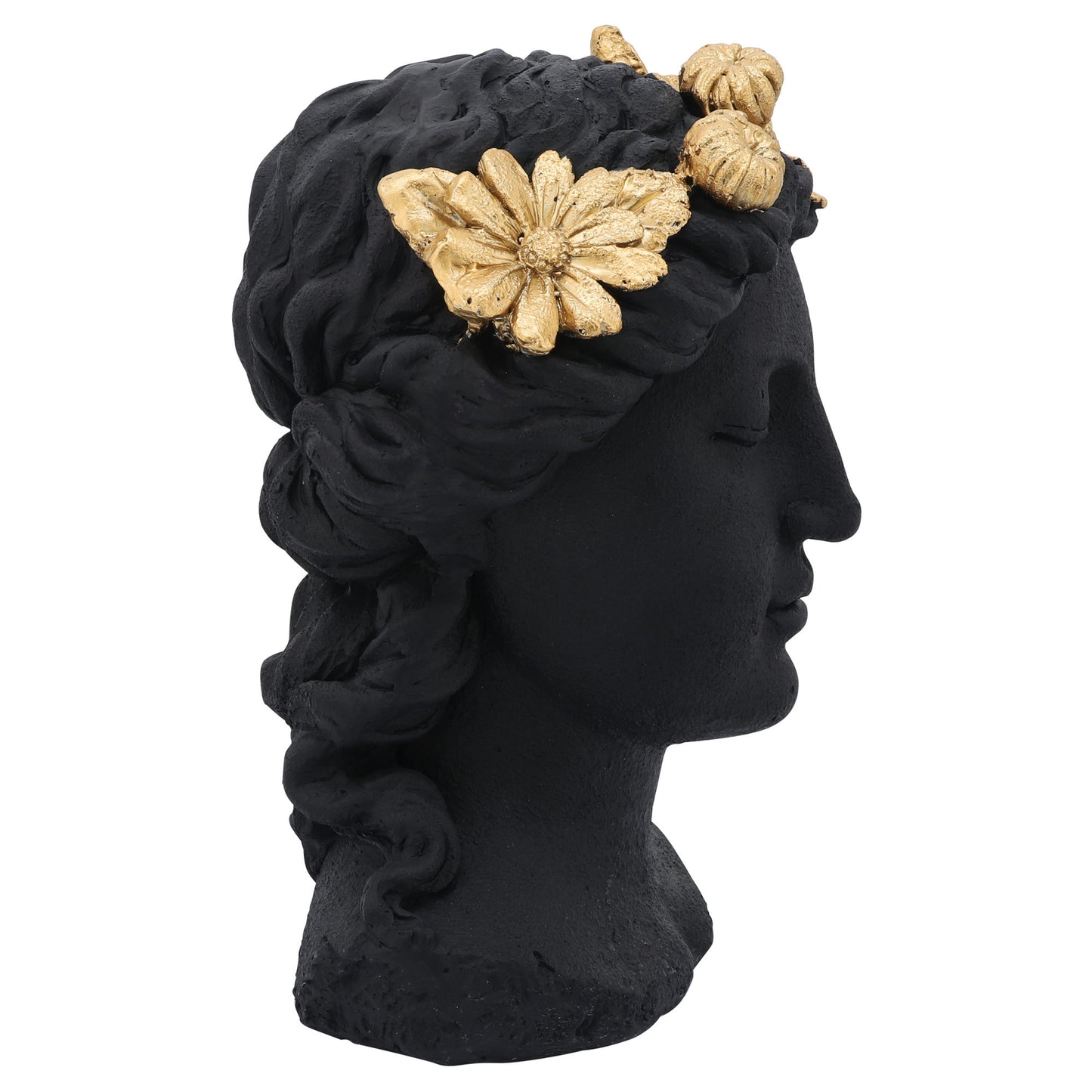 Resin, 16"h Daisies Lady Head Statue, Black/gold