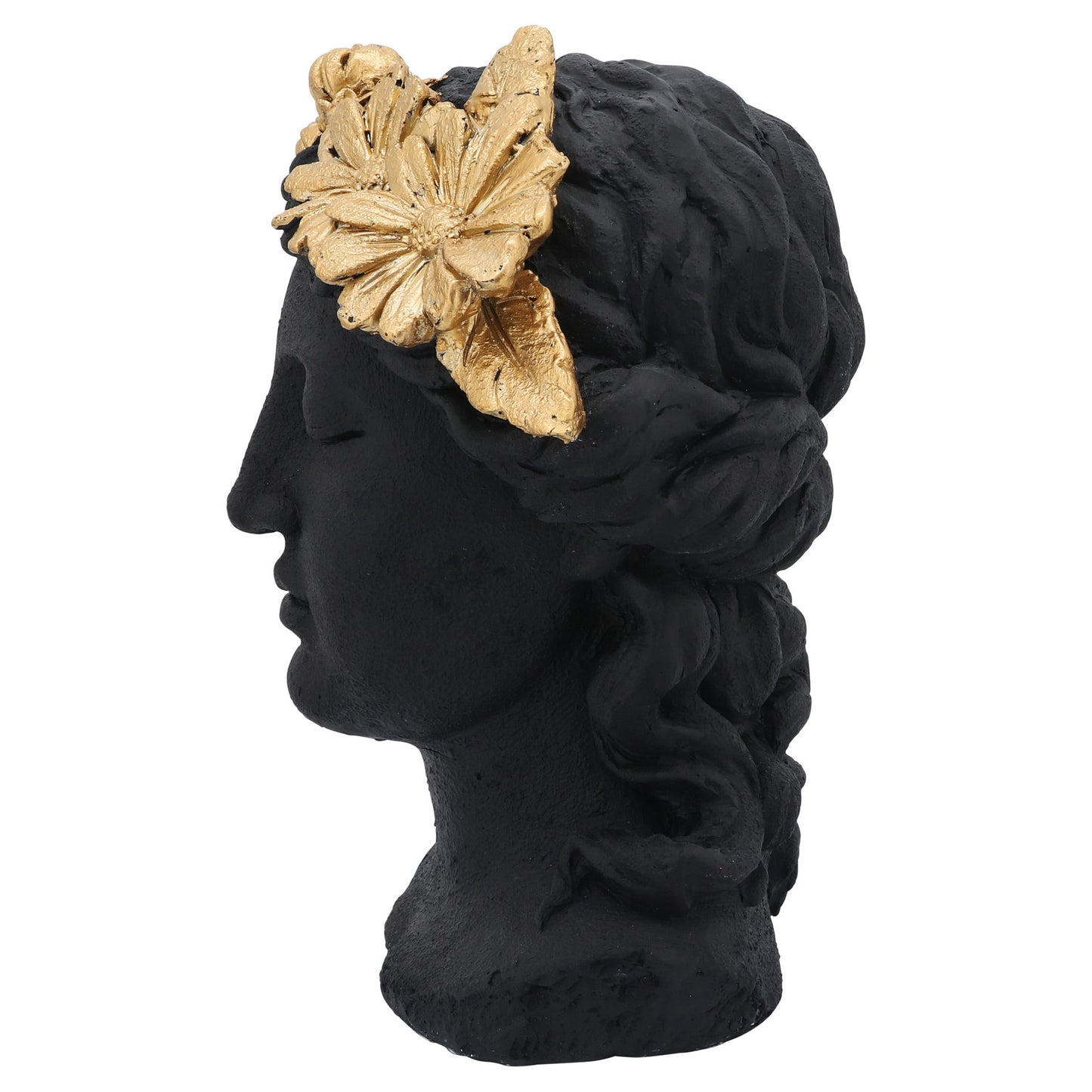 Resin, 16"h Daisies Lady Head Statue, Black/gold