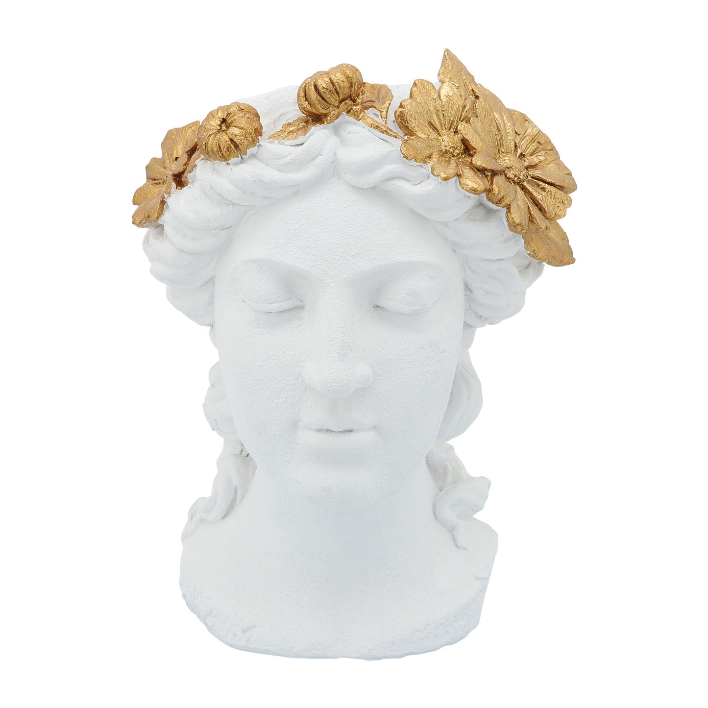 Resin, 16"h Daisies Lady Head Planter, White/gold