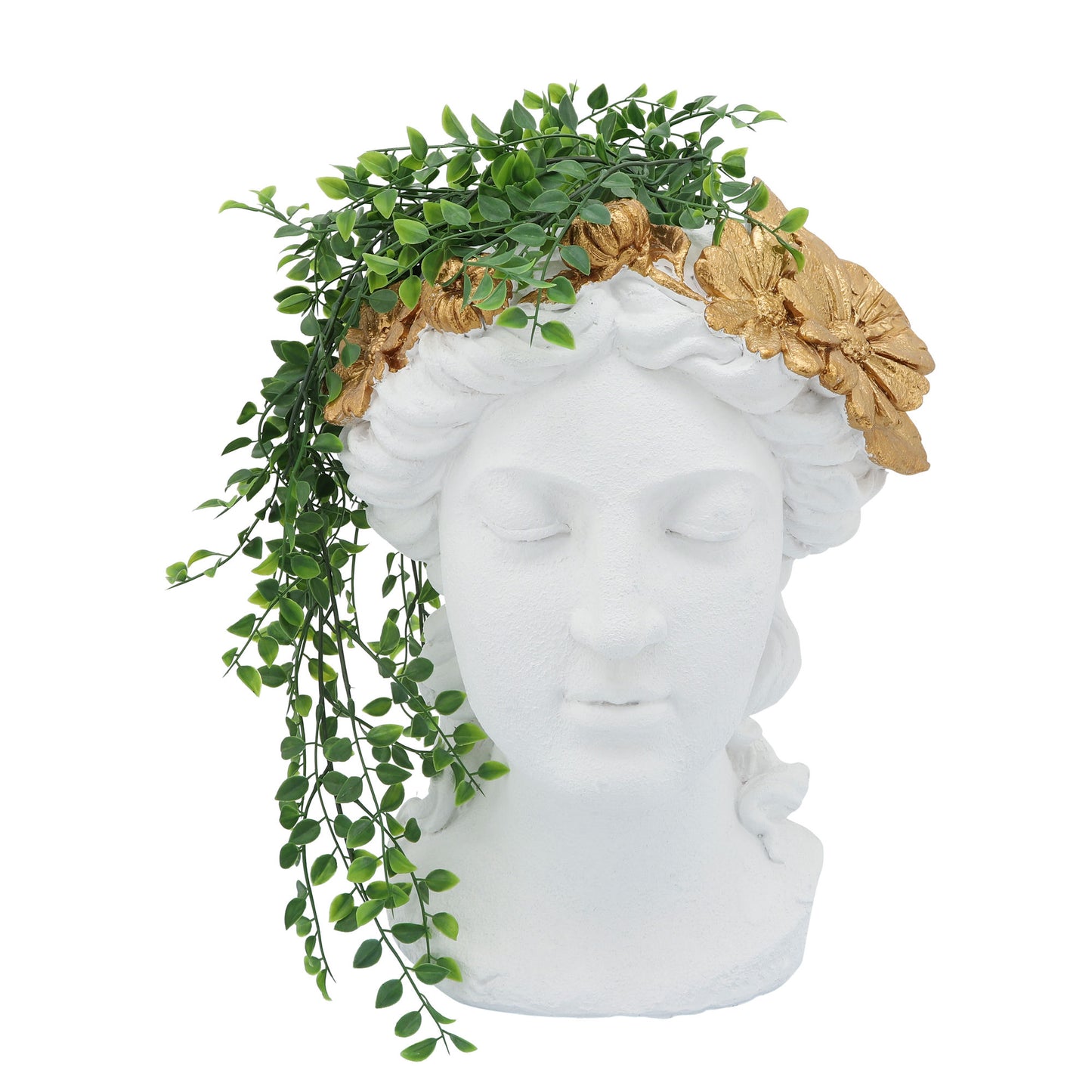 Resin, 16"h Daisies Lady Head Planter, White/gold