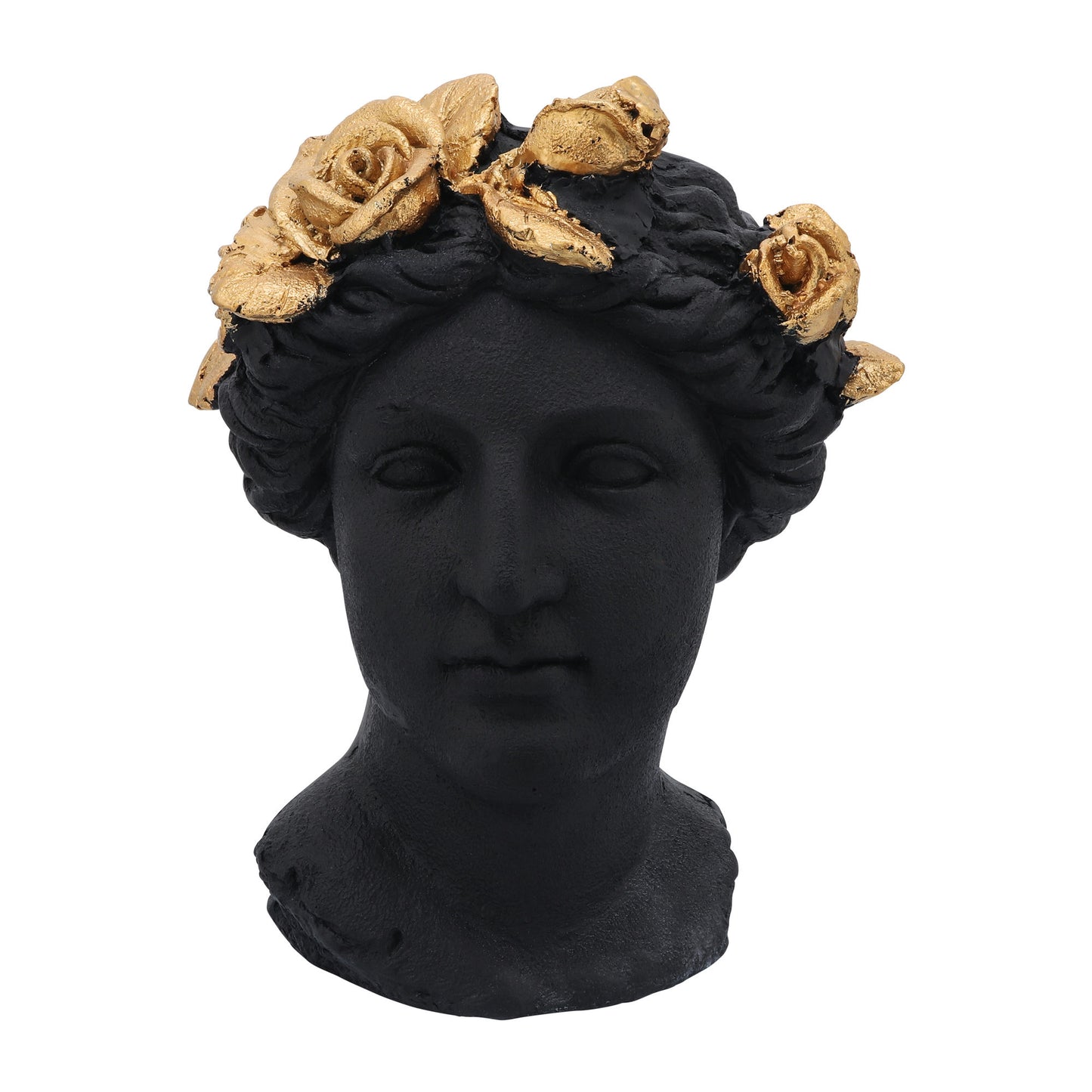 Resin, 16"h Roses Lady Head Planter, Black/gold