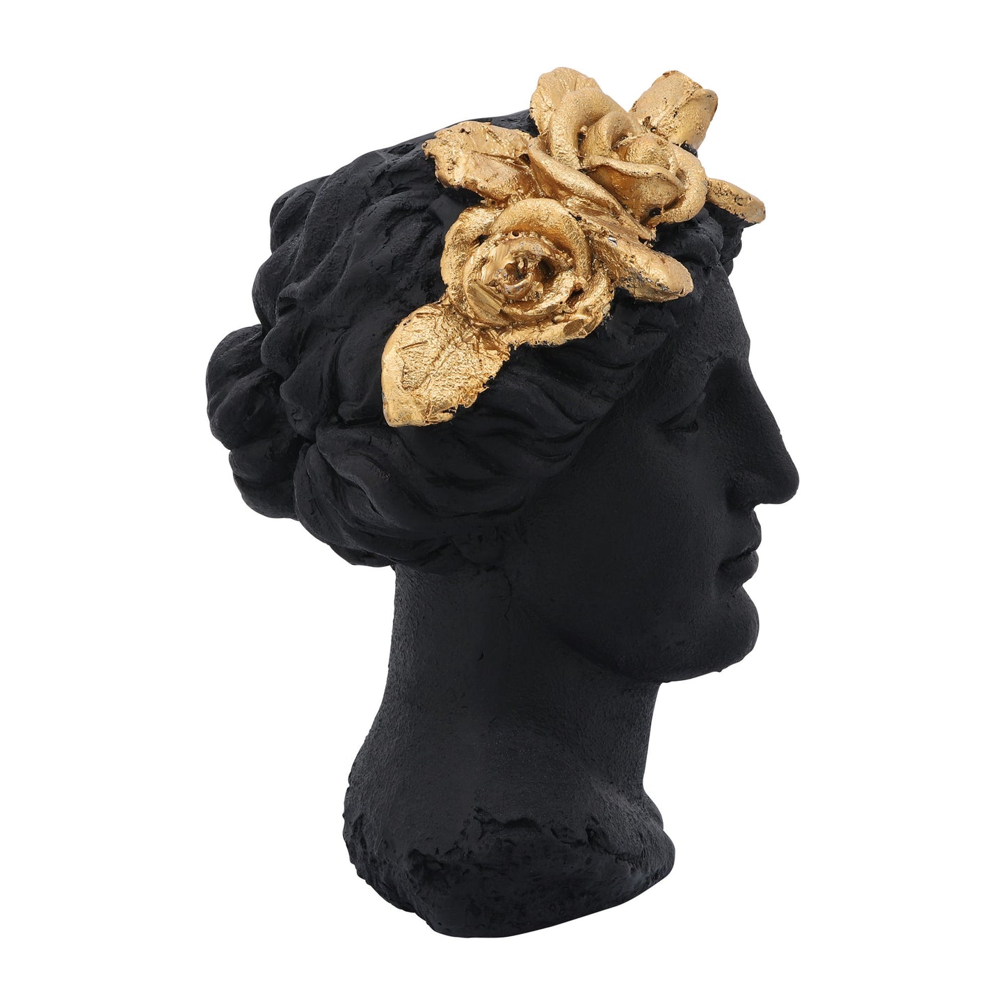 Resin, 16"h Roses Lady Head Planter, Black/gold