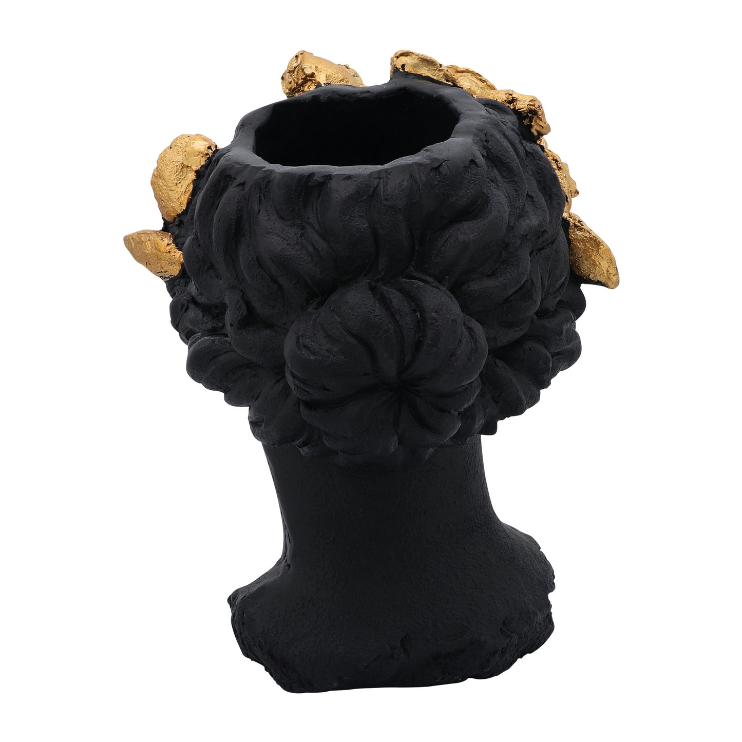 Resin, 16"h Roses Lady Head Planter, Black/gold