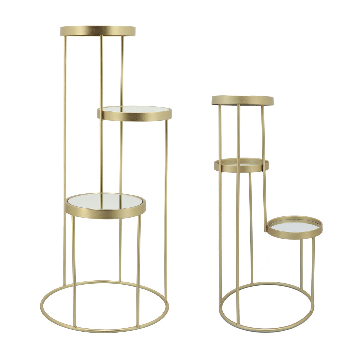 Metal, S/2 22/27"h 3-tiered Plant Stand, Gold