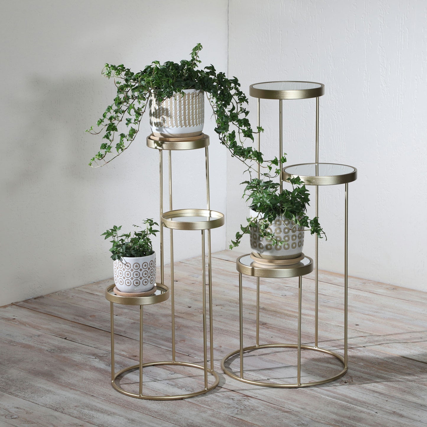 Metal, S/2 22/27"h 3-tiered Plant Stand, Gold
