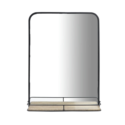 Metal, 18x24 Mirror W/ Folding Shelf, Black/brown