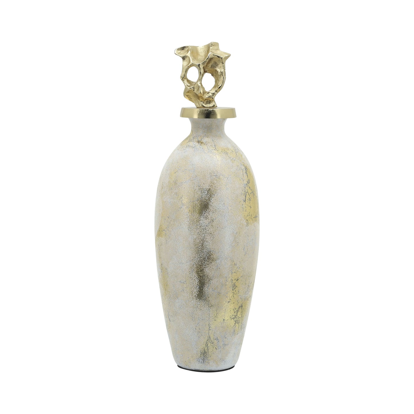 Glass, 20"h Metal Vase Tribal Topper, White/gold