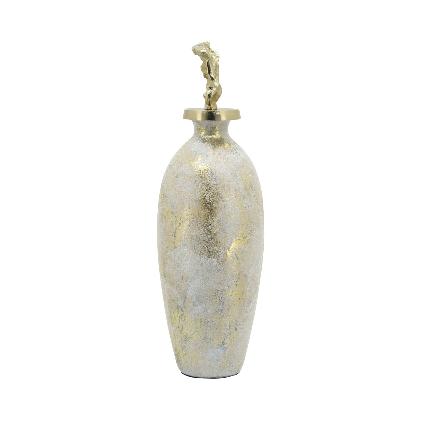 Glass, 20"h Metal Vase Tribal Topper, White/gold