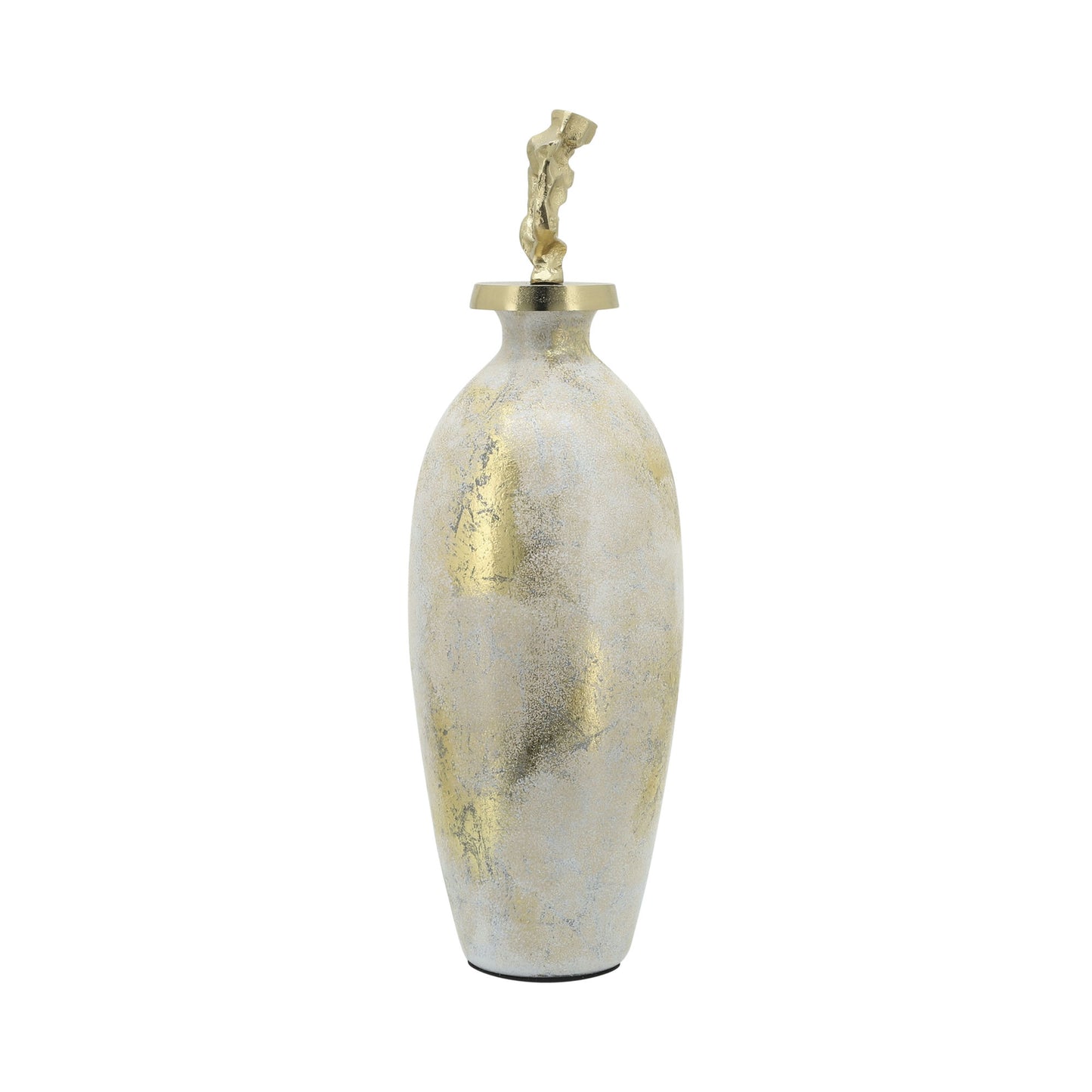 Glass, 20"h Metal Vase Tribal Topper, White/gold