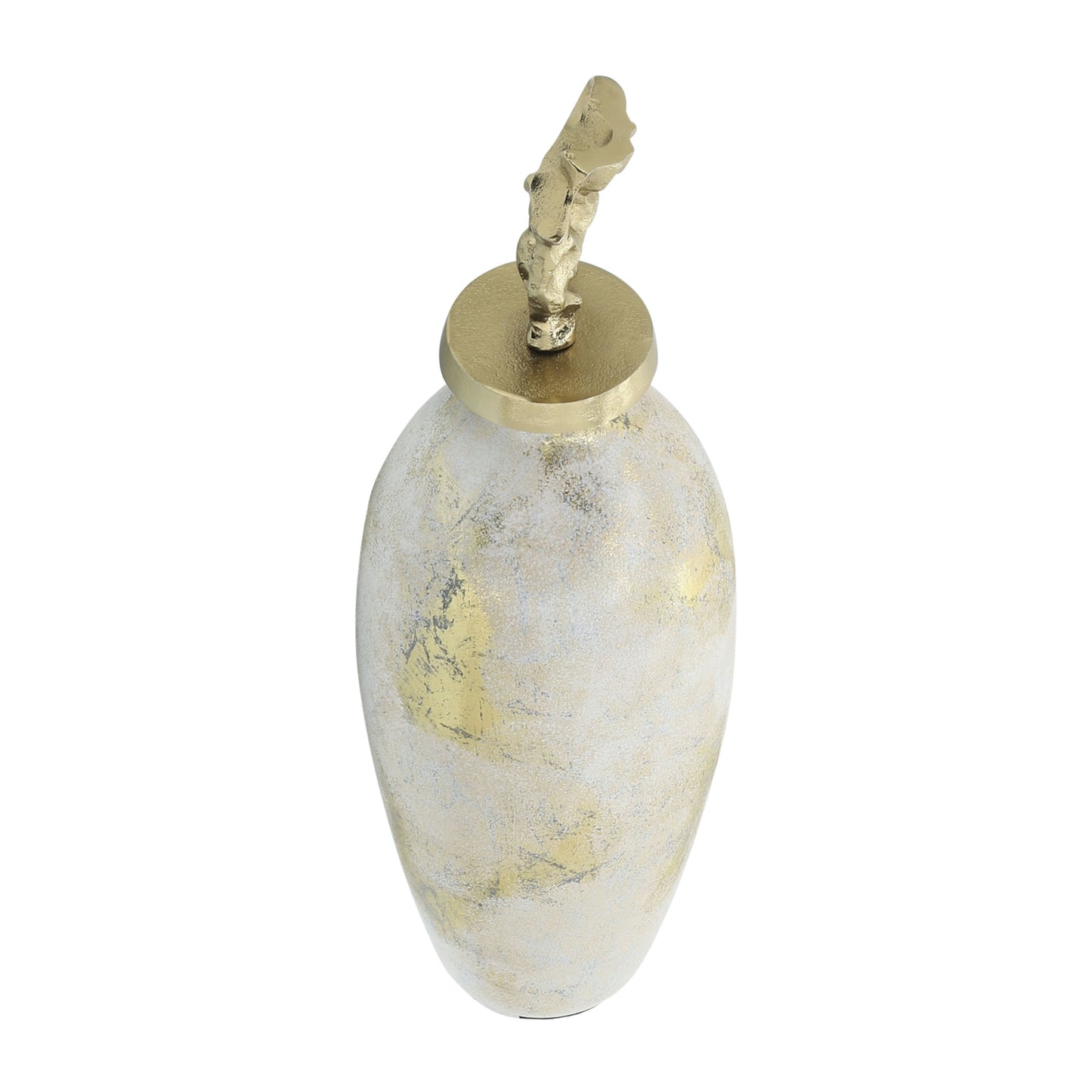 Glass, 20"h Metal Vase Tribal Topper, White/gold