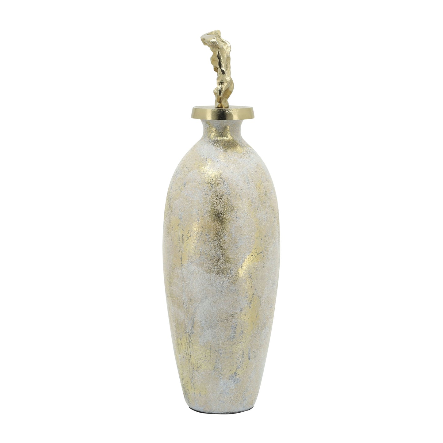 Glass, 23"h Metal Vase Tribal Topper, White/gold