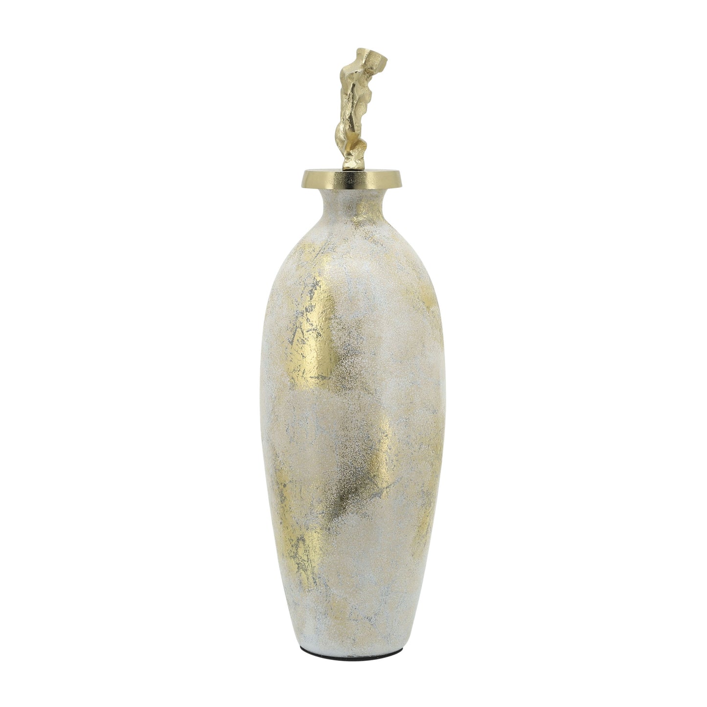 Glass, 23"h Metal Vase Tribal Topper, White/gold